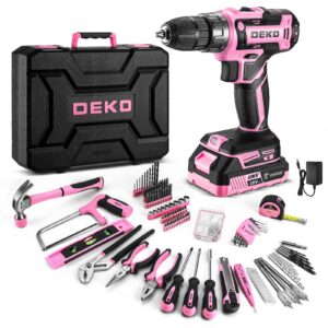 pink drill tool kit set: 20v cordless power drill tool box with battery electric drill driver for men home hand repair basic toolbox tools sets drills case