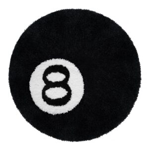 8 ball rug, 40 inch big round rug for home decor, washable 8 ball carpet, stussy cool eight ball carpet for bedroom living room, black circle rug