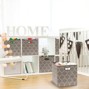 Simple Houseware 6 Pack Printing Fabric Cube Storage Bin with Handle, Beige