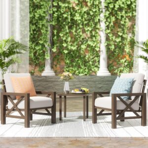 natural expressions 3-piece patio bistro set, patio conversation furniture set with 2 chairs and 1 metal coffee table, 6.5'' thick olefin cushions for backyard,porch,poolside