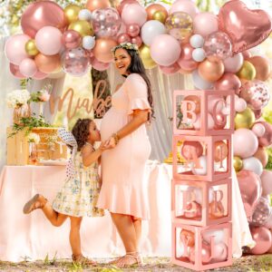 Winrayk Floral Baby Shower Decorations for Girl, Baby Boxes with Letters, Rose Gold Pink Balloon Arch Backdrop Tablecloth Heart Foil Balloon, Birthday Party Decor Girl Baby Shower Decorations