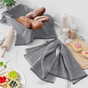 Homaxy Premium Kitchen Towels(18”x 28”, 6 Pack), Large Cotton Kitchen Hand Towels, Flat and Terry Dish Towels, 380 GSM Highly Absorbent Tea Towels Set with Hanging Loop, Grey