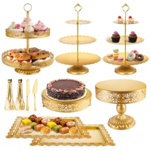 elimtec gold cake stand metal dessert table display set tiered cupcake holder fruit candy donut plate serving tower tray platter (gold)