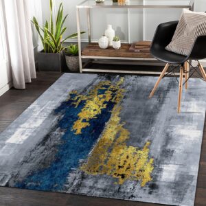 jhiqyva 5x7 feet bedroom area rug for living room kitchen dining room office study,modern minimalist ultra thin low pile washable rug,non-slip soft non-shedding,blue-yellow