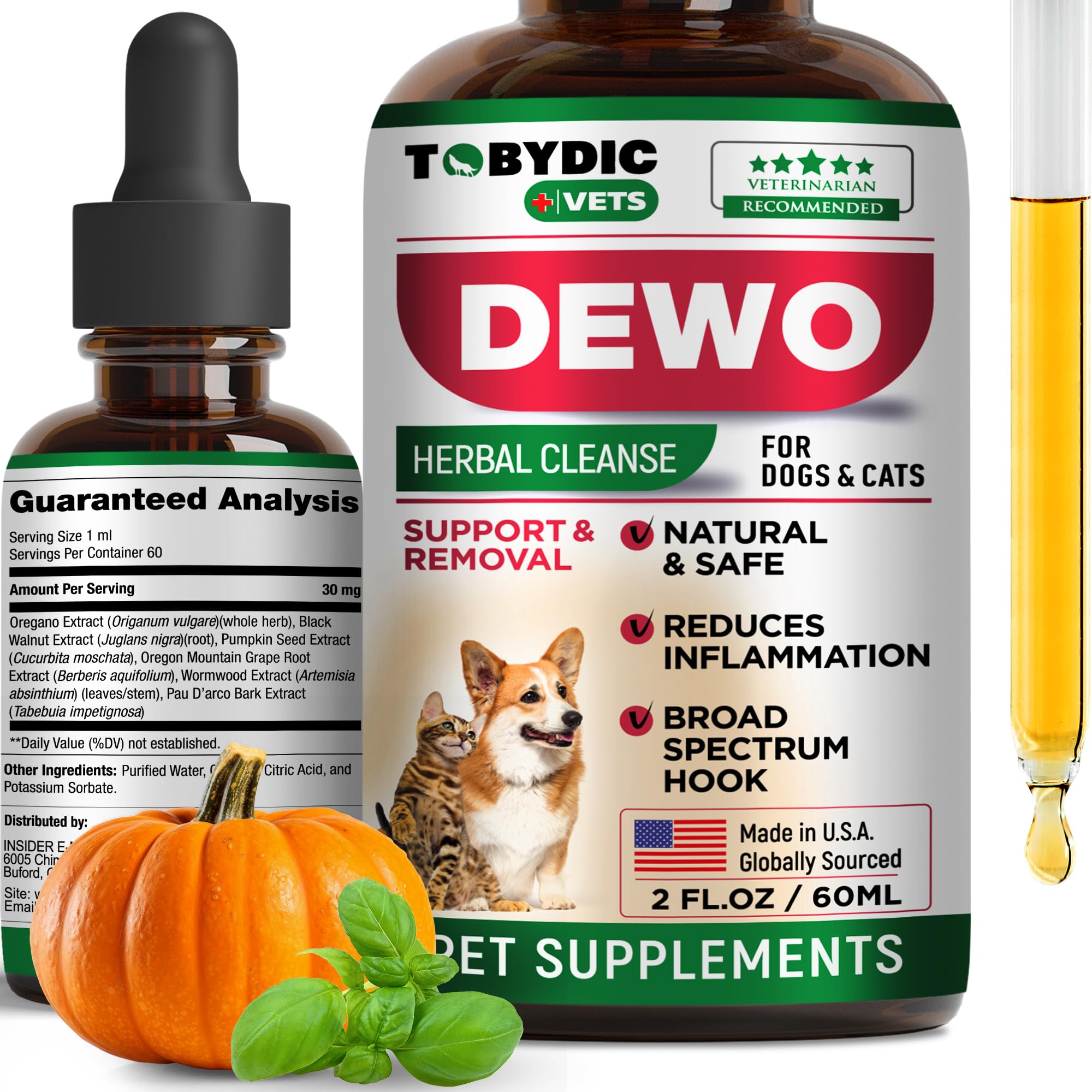 Tobydic Cats & Dogs Natural Broad Spectrum Treatment & Liquid Herbal Medicine - Medication Helps Remove Toxins - Supplement Drops Made in USA