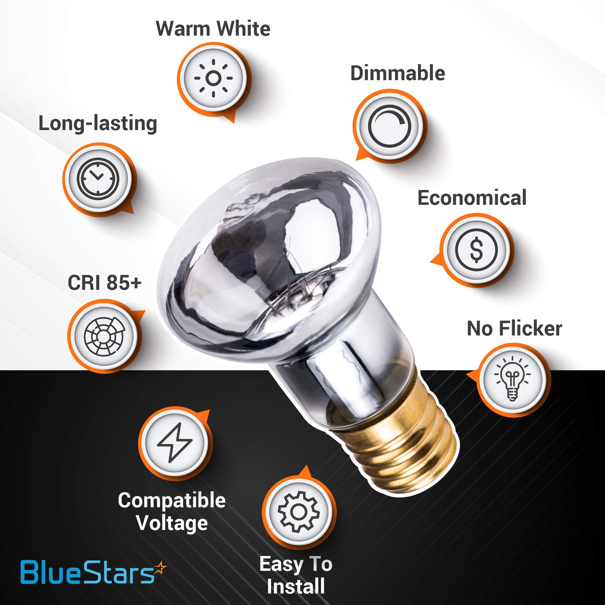 BlueStars 4 Packs R39 E17 25 Watt Lava Lamp Bulbs for Lava Lamps, Glitter Lamps, 2700K Warm White, Dimmable, 150lm, Reflector Type