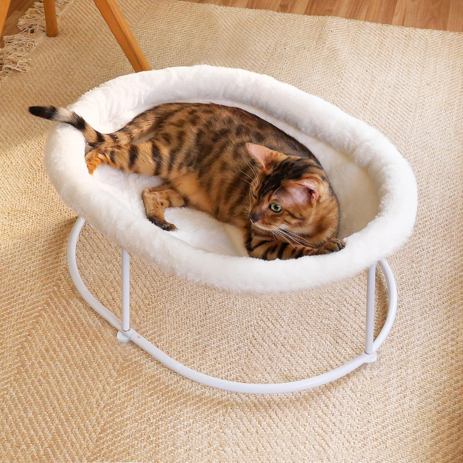 Zoratoo Elevated Cat Hammock Bed for Indoor Cats, Fluffy Warm Cuddle Cat Bed with Detachable Pad Bed Cover, Raised Pet Bed Cuddler for Sleeping Kittens, Small Dog, Oval Cat Hammock