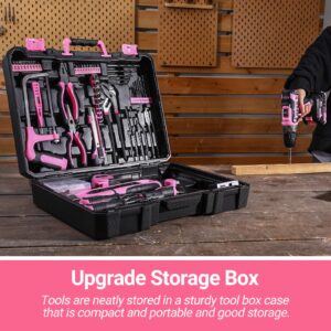 Pink Drill Tool Kit Set: 20V Cordless Power Drill Tool Box with Battery Electric Drill Driver for Men Home Hand Repair Basic Toolbox Tools Sets Drills Case