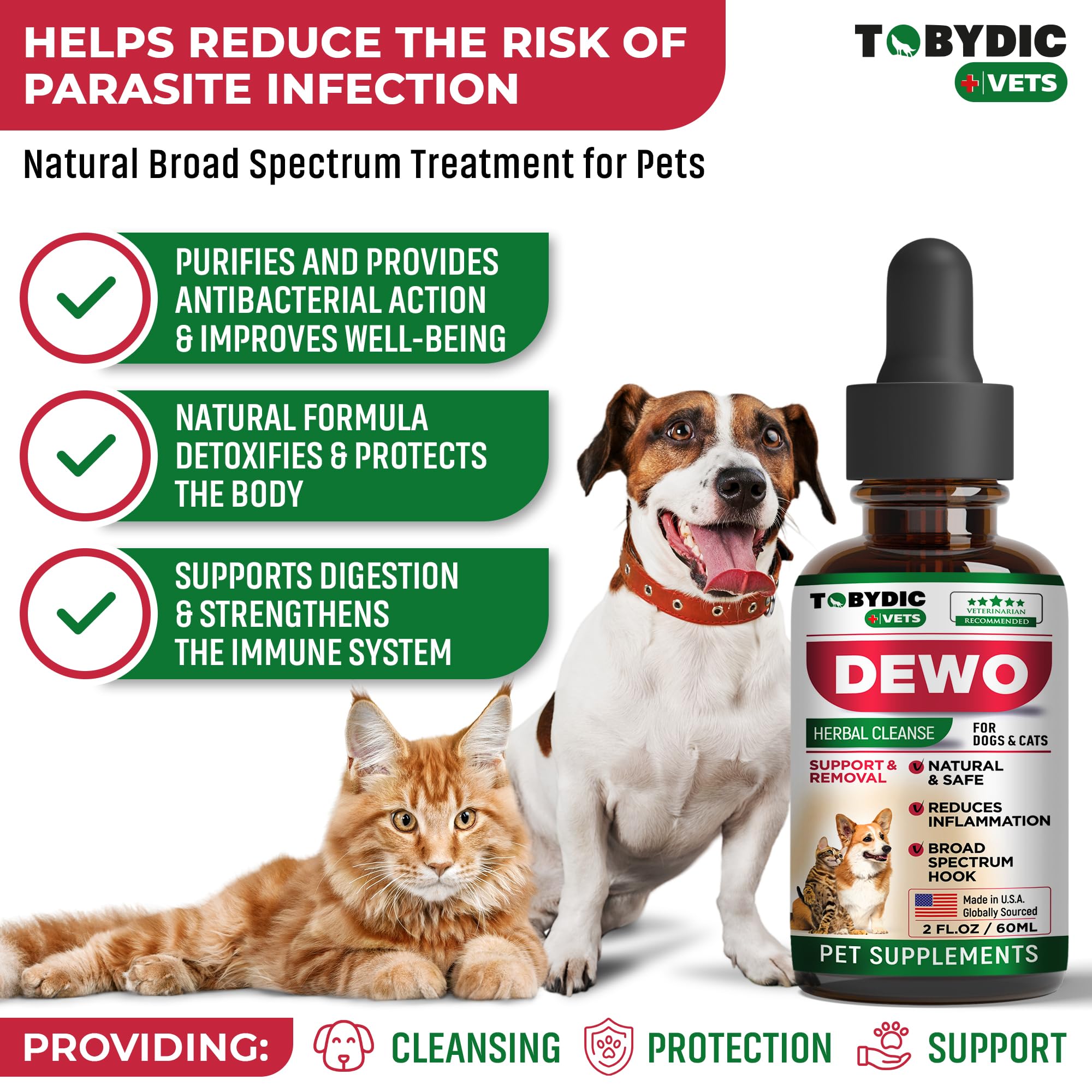 Tobydic Cats & Dogs Natural Broad Spectrum Treatment & Liquid Herbal Medicine - Medication Helps Remove Toxins - Supplement Drops Made in USA