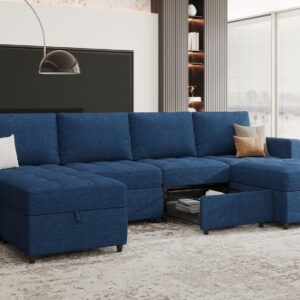 Belffin Fabric Accent Side Sofa Chair Armless Couch Chair Modern Single Seat Module for Modular Sectional Sofa Pull Out Sofa Couch Blue