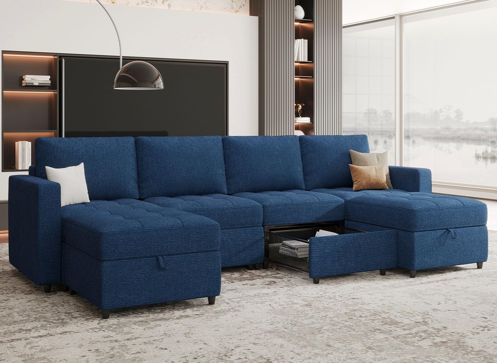 Belffin Fabric Accent Side Sofa Chair Armless Couch Chair Modern Single Seat Module for Modular Sectional Sofa Pull Out Sofa Couch Blue