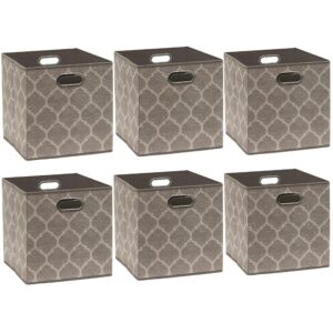 Simple Houseware 6 Pack Printing Fabric Cube Storage Bin with Handle, Beige