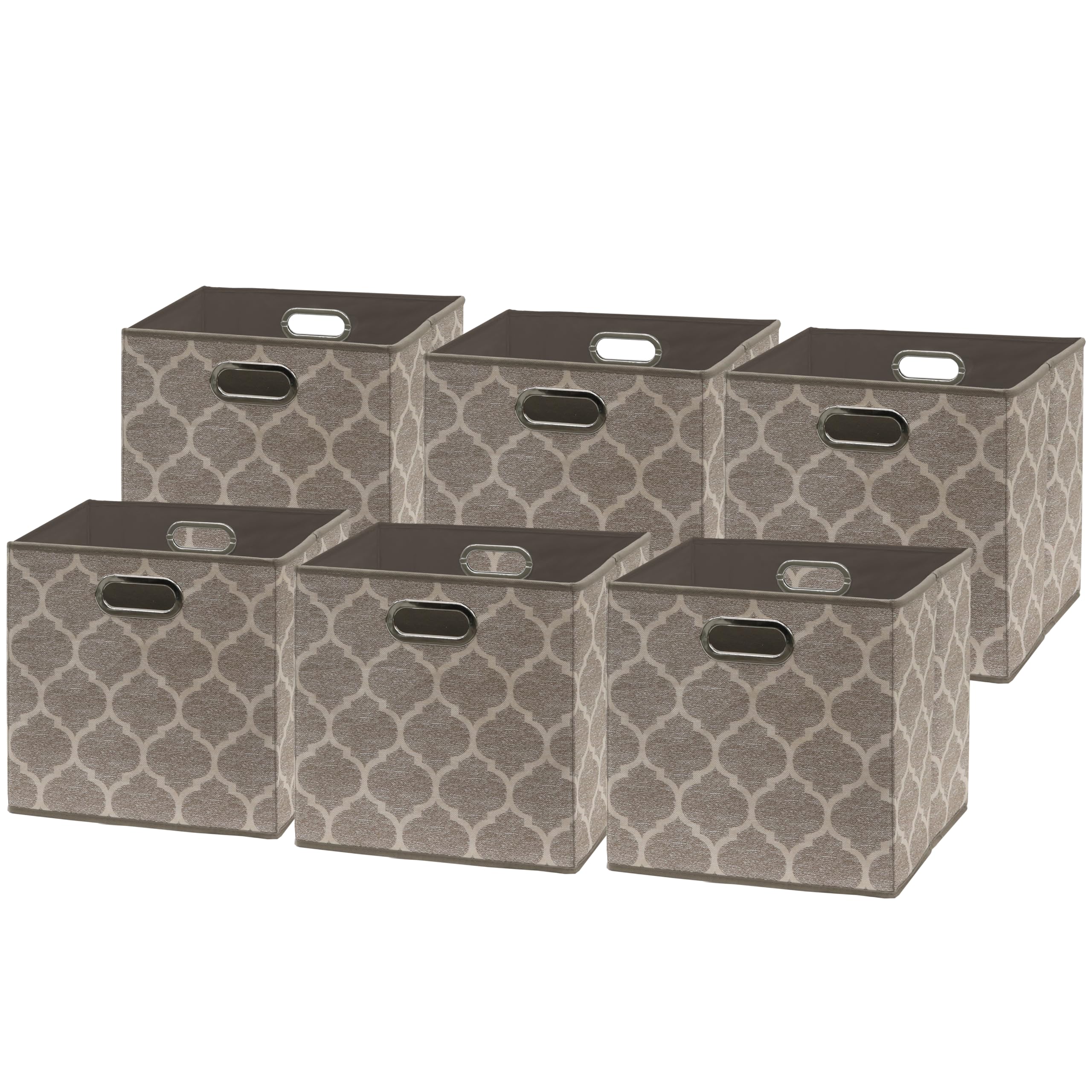 Simple Houseware 6 Pack Printing Fabric Cube Storage Bin with Handle, Beige