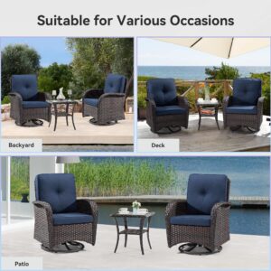 MeetLeisure Patio Swivel Glider Wicker Chairs - Outdoor Swivel Rocking Chairs Set of 4 with 2 Wicker Side Tables, Patio Swivel Rocker Chair 6 Piece Patio Furniture Sets(Brown/Blue)