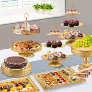 ELIMTEC Gold Cake Stand Metal Dessert Table Display Set Tiered Cupcake Holder Fruit Candy Donut Plate Serving Tower Tray Platter (Gold)