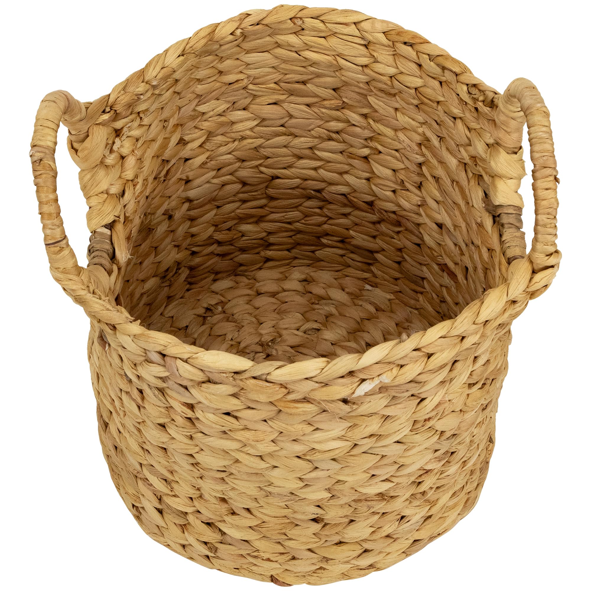 Northlight Set of 2 Beige Textured Water Hyacinth Woven Storage Baskets with Handles - 15.75"