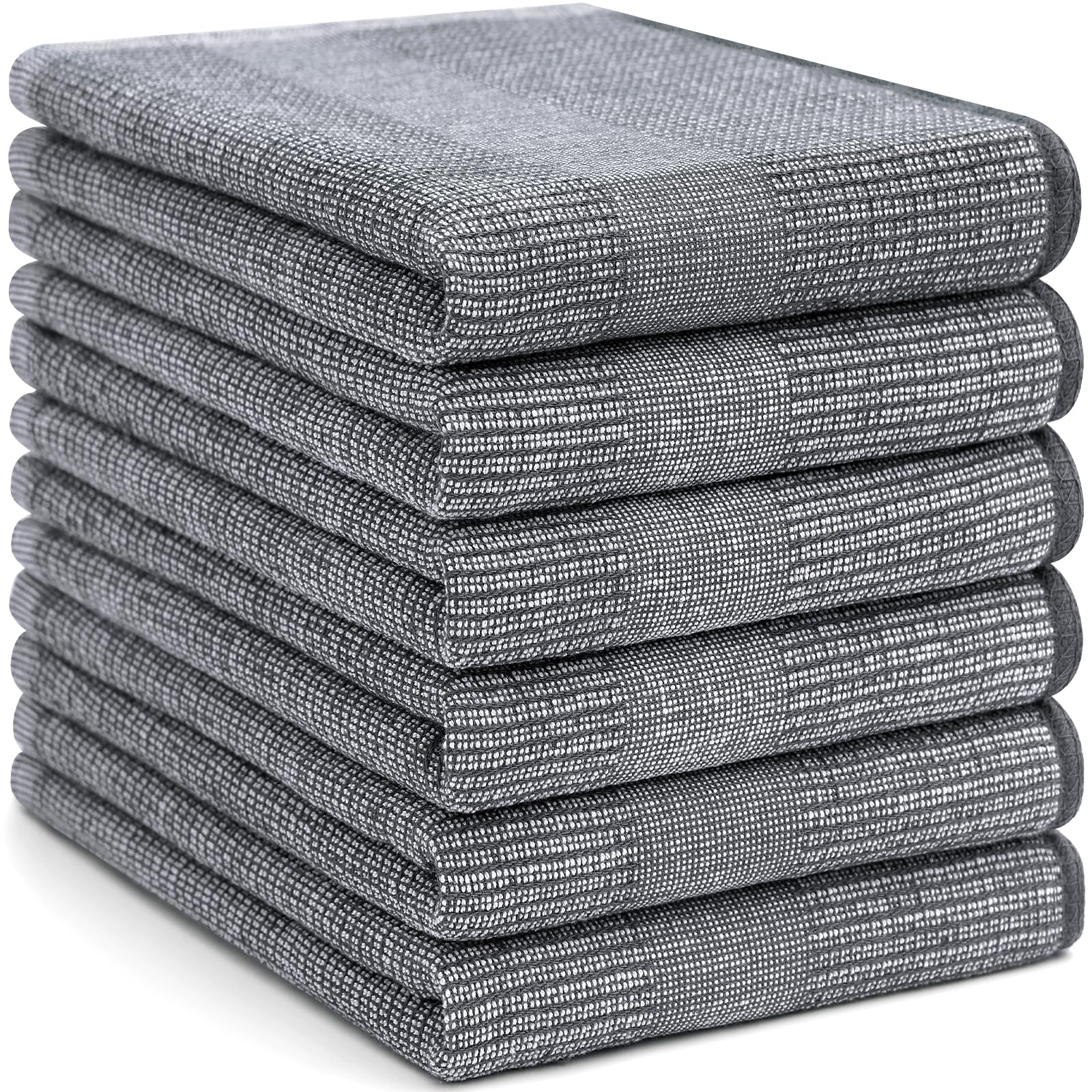 Homaxy Premium Kitchen Towels(18”x 28”, 6 Pack), Large Cotton Kitchen Hand Towels, Flat and Terry Dish Towels, 380 GSM Highly Absorbent Tea Towels Set with Hanging Loop, Grey