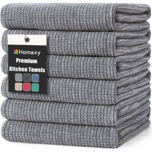 homaxy premium kitchen towels(18”x 28”, 6 pack), large cotton kitchen hand towels, flat and terry dish towels, 380 gsm highly absorbent tea towels set with hanging loop, grey