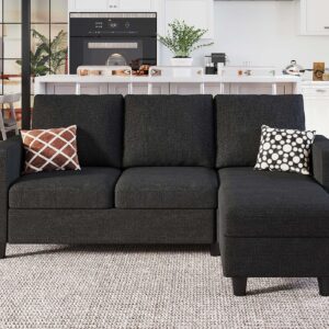 Belffin L Shaped Couch, Convertible Sectional Sofa with Linen Fabric, Modern Couch with Reversible Chaise for Living Room and Small Space, Dark Grey