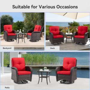 Gardenbee Patio Swivel Glider Wicker Chairs - Outdoor Swivel Rocking Chairs Set of 4 with 2 Wicker Side Tables, Patio Swivel Rocker Chair 6 Piece Patio Furniture Sets for Patio Porch Deck(Brown/Red)