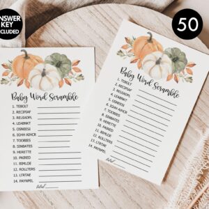 50 Baby Shower Word Scramble (50-Cards) Fun Baby Shower Game Activity, Gender Neutral Boy or Girl, Pumpkin, Autumn