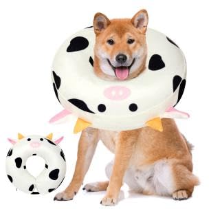 Hkojewp Inflatable Dog Cone Collar, Recovery Dog Cone for Medium Large Dog, Soft Cow Shaped Dog Cone Alternative After Surgery Neck Pillow, Dog Cones Stop to Licking for Dog,Cat(16Inch/40CM)