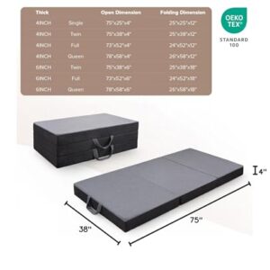 Vamcheer Tri Folding Mattress Twin Size - 3 Inch Foldable Mattress for Travel/RV/Camping/Guest Room/Yoga, Tri-fold Memory Foam Mattress with Washable Cover, Handle & Non-Slip Bottom, 75"x38"x3"