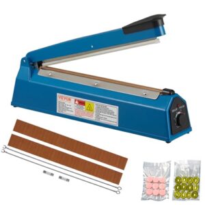 vevor impulse sealer12inch,manual heat seal machine with adjustable heating mode,abs shrink wrap bag sealers for plastic mylar pe pp bags,portable poly bag sealing machine with extra replace kit, blue