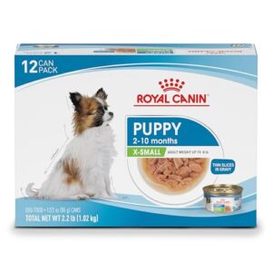 royal canin size health nutrition x-small puppy thin slices in gravy wet dog food, 3 oz can 12-pack