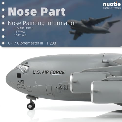 NUOTIE 1/200 C-17 GlobemasterⅢ Diecast Airplane Model Kits with Stand Harbor-Hickam AFB Transport Metal Airplane Model Pre-Build Military Aircraft (535th Airlift Squadron)