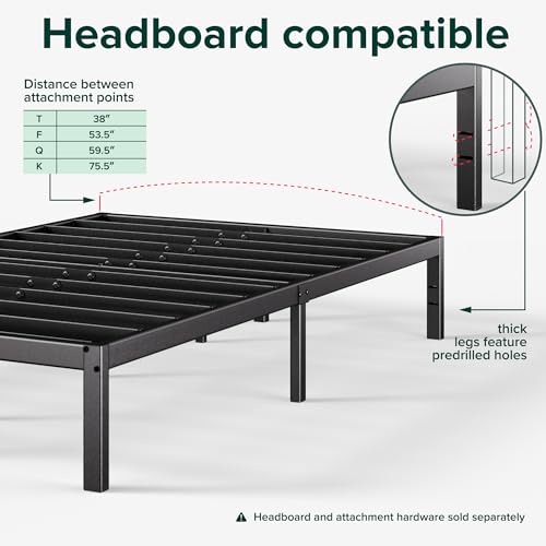 ZINUS 14 Inch Elias Metal Platform Bed Frame, Steel Support, No Box Spring Needed, Easy Assembly, Queen