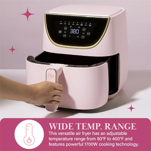 Paris Hilton Air Fryer, Large 6-Quart Capacity, Touchscreen Display, 8-in-1 (Air Fry, Roast, Broil, Bake, Reheat, Keep Warm, Pizza, Dehydrate), Dishwasher Safe and Nonstick Basket and Crisper, Pink