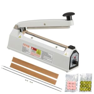 vevor impulse sealer 8 inch, manual heat sealing machine with adjustable heating mode, aluminum shrink wrap bag sealers for plastic mylar pe pp bags, portable poly bag sealer with extra replace kit