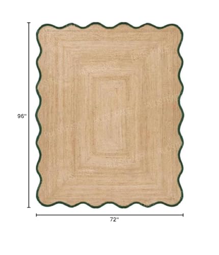 Chouhan International Natural Jute Wave Scalloped Rug Bohemian Rug Decor Rug Handwoven Rug Custom Rug Decorative Rug (Green-6x8 Ft)