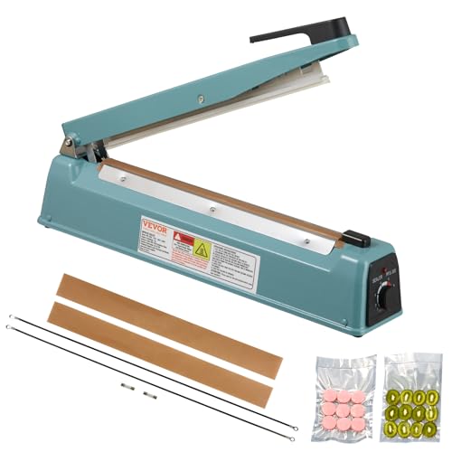 VEVOR Impulse Sealer 12 inch, Manual Heat Seal Machine with Adjustable Heating Mode, Iron Shrink Wrap Bag Sealers for Plastic Mylar PE PP Bags, Portable Poly Bag Sealing Machine with Extra Replace Kit