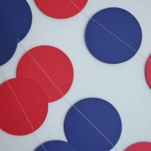 JEYE Red Navy Blue Circle Dots Party Garland Decoration Polka Dots Hanging Streamer Bunting Banner Backdrop Decor for Graduation Birthday National Day Party Supplies, Pack of 2, 26ft/8m in Total