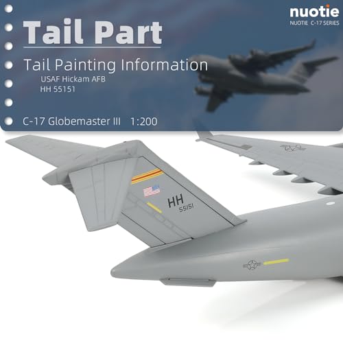 NUOTIE 1/200 C-17 GlobemasterⅢ Diecast Airplane Model Kits with Stand Harbor-Hickam AFB Transport Metal Airplane Model Pre-Build Military Aircraft (535th Airlift Squadron)