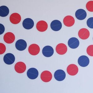 JEYE Red Navy Blue Circle Dots Party Garland Decoration Polka Dots Hanging Streamer Bunting Banner Backdrop Decor for Graduation Birthday National Day Party Supplies, Pack of 2, 26ft/8m in Total