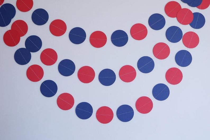 JEYE Red Navy Blue Circle Dots Party Garland Decoration Polka Dots Hanging Streamer Bunting Banner Backdrop Decor for Graduation Birthday National Day Party Supplies, Pack of 2, 26ft/8m in Total