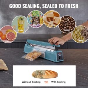 VEVOR Impulse Sealer 12 inch, Manual Heat Seal Machine with Adjustable Heating Mode, Iron Shrink Wrap Bag Sealers for Plastic Mylar PE PP Bags, Portable Poly Bag Sealing Machine with Extra Replace Kit