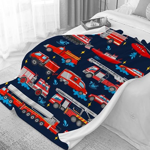 Firetrucks Fire Engines Trucks Throw Blanket Lightweight Blanket Gift for Girls Boys Soft Funny Animal Blanket for Bed Couch Sofa Chairs—All Season 40''x50'' for Kids/Children