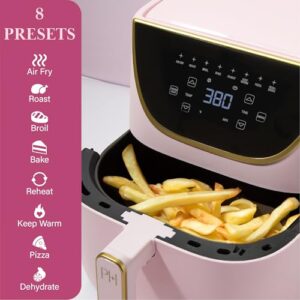 Paris Hilton Air Fryer, Large 6-Quart Capacity, Touchscreen Display, 8-in-1 (Air Fry, Roast, Broil, Bake, Reheat, Keep Warm, Pizza, Dehydrate), Dishwasher Safe and Nonstick Basket and Crisper, Pink