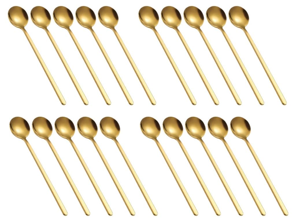 Kellegour 20 PCS Coffee Spoons,Espresso Spoons,Stirring Spoons,Gold Spoons,Mini Coffee Spoons,Long Handle Spoons,for Stirring Coffee, Dessert Cake,Ice Cream,Soup,Cappuccino 6.8Inch (gold)