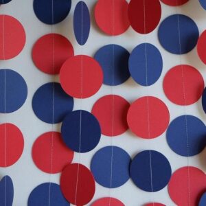 JEYE Red Navy Blue Circle Dots Party Garland Decoration Polka Dots Hanging Streamer Bunting Banner Backdrop Decor for Graduation Birthday National Day Party Supplies, Pack of 2, 26ft/8m in Total