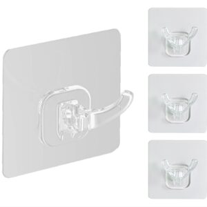 COLINCH Heavy Duty Waterproof Adhesive Wall Hooks, Double Hook Design for Razor Holder, Sticky Bathroom Hooks. 4 Pcs - Clear