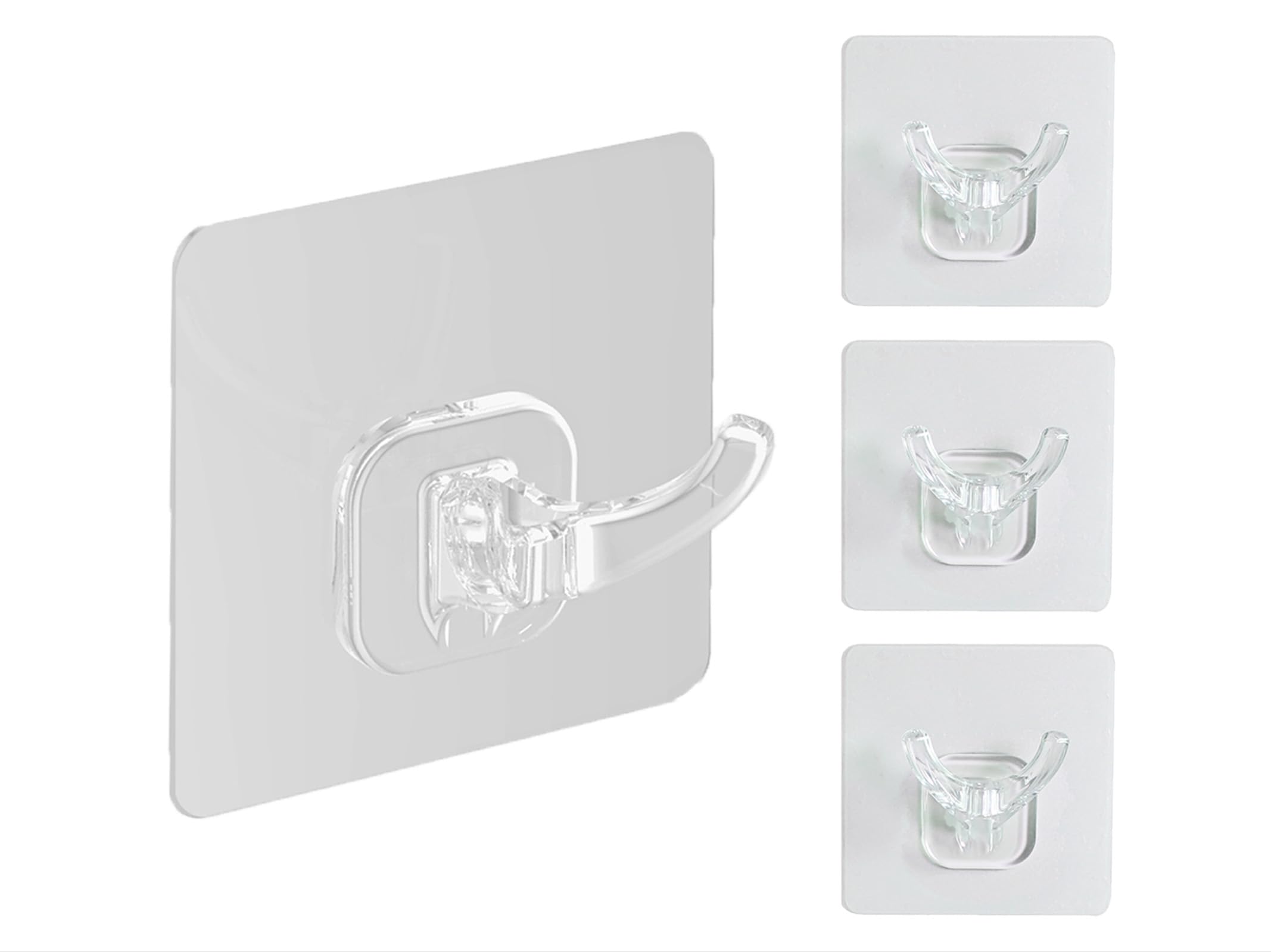 COLINCH Heavy Duty Waterproof Adhesive Wall Hooks, Double Hook Design for Razor Holder, Sticky Bathroom Hooks. 4 Pcs - Clear