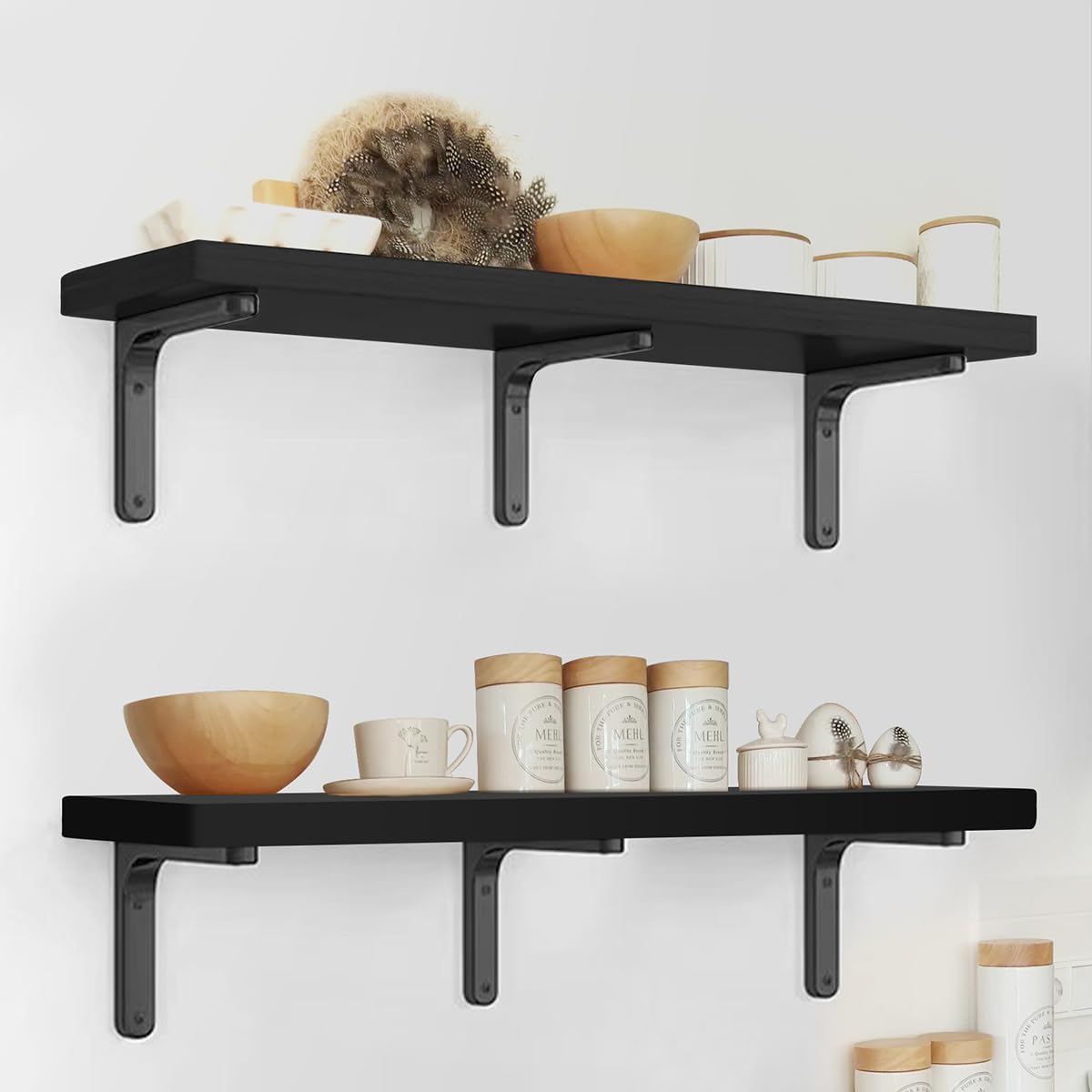 Aicoo Long Black Floating Shelves 31.3 Inches Black Shelf for Wall Decor Suitable for Living Room/Bathroom/Kitchen/Office Shelves Heavy Duty Display Shelf 2 Set