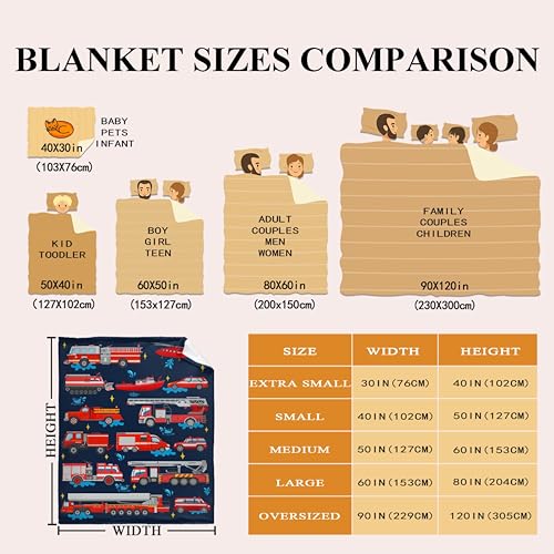 Firetrucks Fire Engines Trucks Throw Blanket Lightweight Blanket Gift for Girls Boys Soft Funny Animal Blanket for Bed Couch Sofa Chairs—All Season 40''x50'' for Kids/Children