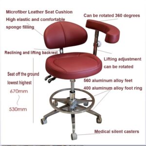 SFKLYU Dentist Chair Doctor Chair Dental Stool Assistant Stool with Backrest Microfiber Leather Height Adjustable,A6