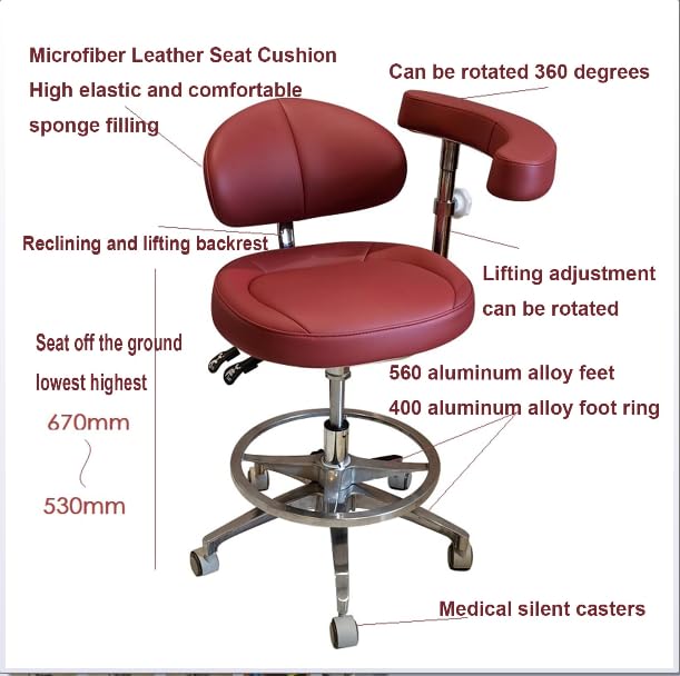 SFKLYU Dentist Chair Doctor Chair Dental Stool Assistant Stool with Backrest Microfiber Leather Height Adjustable,A6